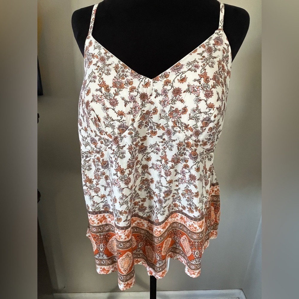 NO BOUNDARIES Floral Cami Babydoll Tank Top Womens XL 15-17 White Boho Summer - Picture 2 of 6
